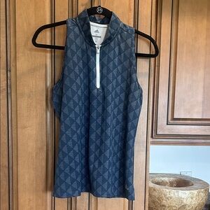 adidas Navy Geometric Sleeveless Half-Zip Tank